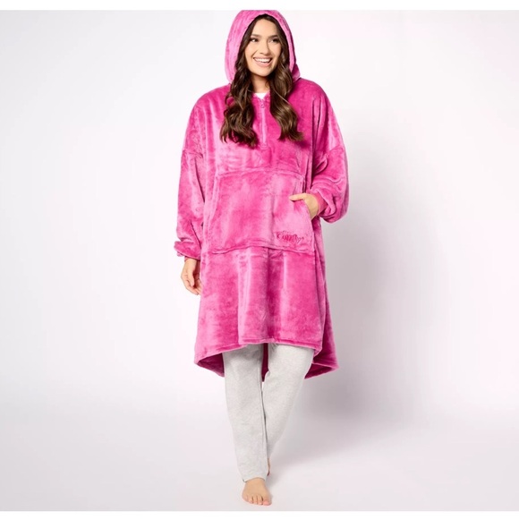The Comfy hot pink fuschia one size wearable blanket hooded sweatshirt warm soft - Picture 8 of 9
